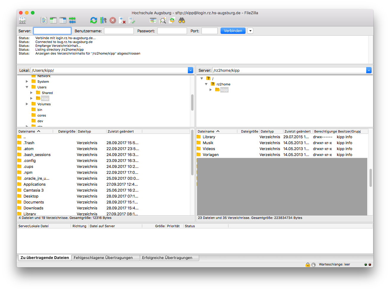 FileZilla, verbunden