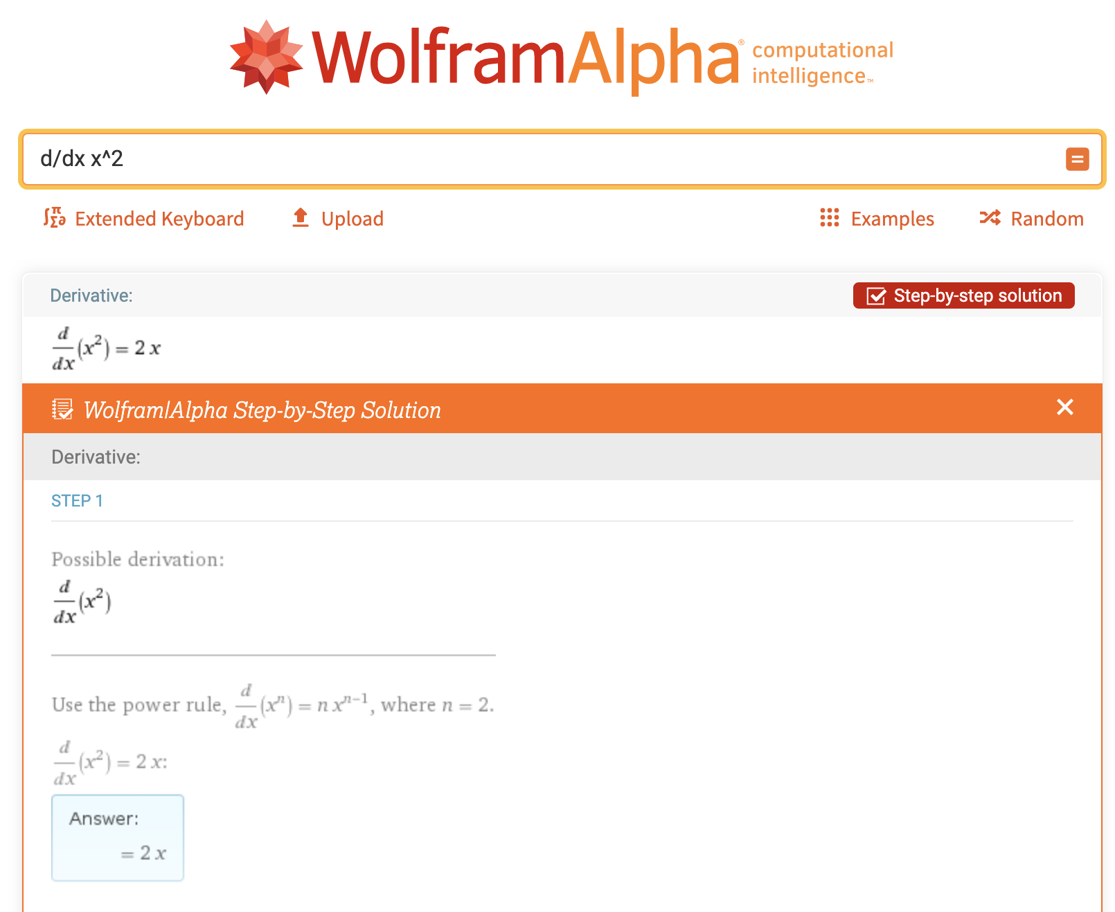 Screenshot des Webdienstes WolframAlpha